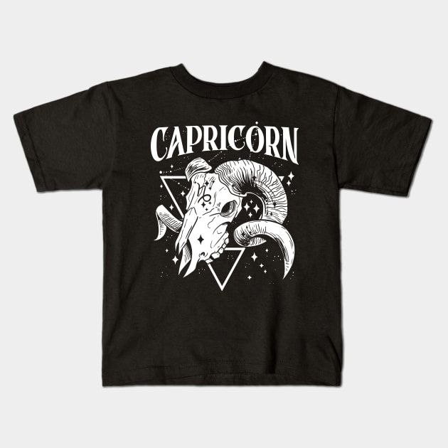 CAPRICORN Charm Astronomy Witch Shirt Skull constellation Kids T-Shirt by Juandamurai